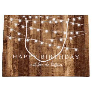 Robuust hout en lichte lampjes Happy Birthday Cust Groot Cadeauzakje