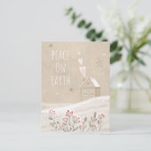 Robuust kersthuis in sneeuw feestdagenkaart (Staand voorkant)