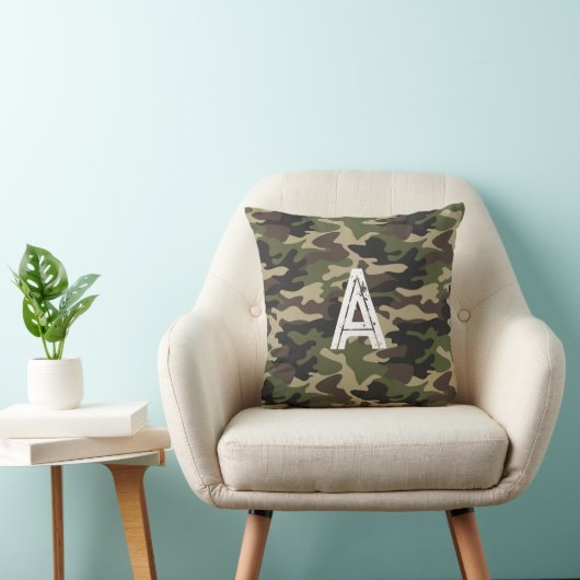 Robuust Monogram Initiaal Groen bruin Camouflage Kussen (Stoel)