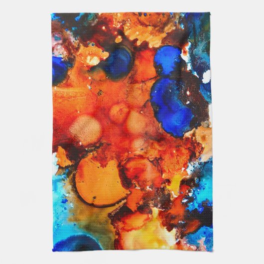 Robuust oranje abstracte kunstinkt theedoek (Verticaal)