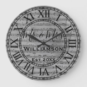  Robuust oud Muzieknoten Papier gepersonaliseerd Grote Klok