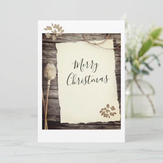 Robuust oud papieren kerstscript feestdagenkaart (Staand voorkant)