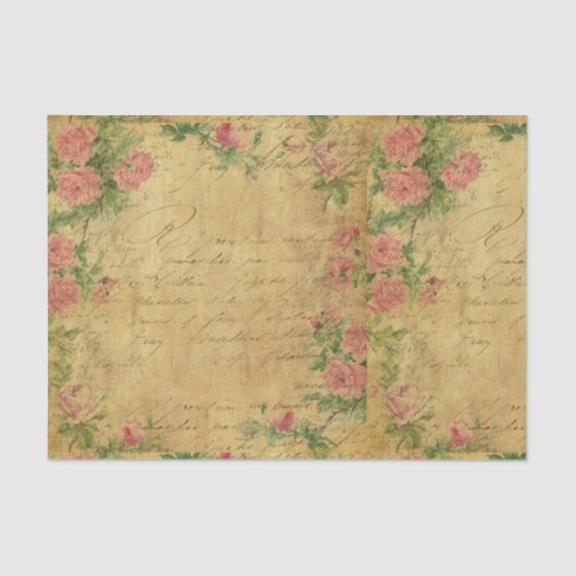 Robuust, Parchement, versleten, floreel, letters,  Tissuepapier (Voorkant)