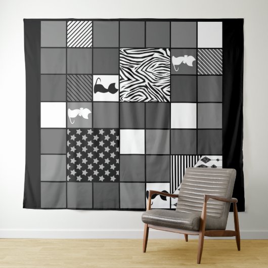 Robuust, Populair, Zwart-wit, Patchwork, Simpl Wandkleed (In Situ (horizontaal))