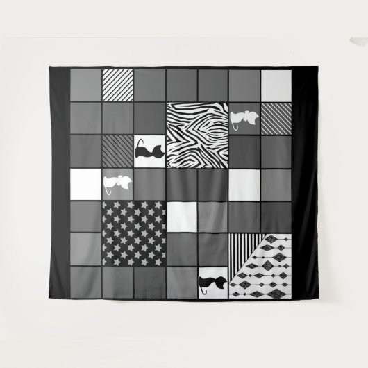 Robuust, Populair, Zwart-wit, Patchwork, Simpl Wandkleed (Voorkant (horizontaal))