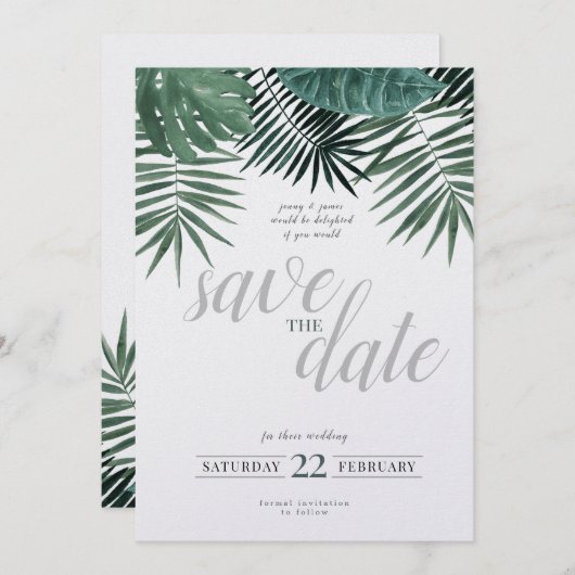 Robuust Tropisch sparen de Datum, waterverf. Feestdagenkaart (Voorkant / Achterkant)