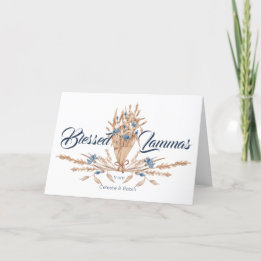 Robuuste blauw, met Floral aangedreven, verlichte  Feestdagen Kaart