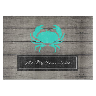 Robuuste Blauwgroen blauwe krab monogram naam Snijplank