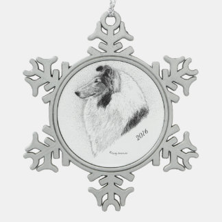 Robuuste coat Collie Pen en inkt door cindy Alvara Tin Sneeuwvlok Ornament