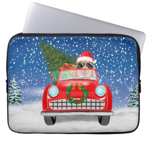 Robuuste collie Dog die met sneeuwkerst auto rijdt Laptop Sleeve