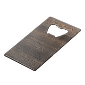 Robuuste, donkerbruine HOUT KIJKtextuur Kredietkaart Flessenopener (Achterkant Gekanteld)