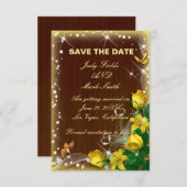 Robuuste, donkere houten geel flesje met de datum bedankkaart (Voorkant / Achterkant)