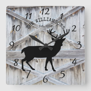 Robuuste familienaam Wood Cabin Deer Buck Large Cl Vierkante Klok