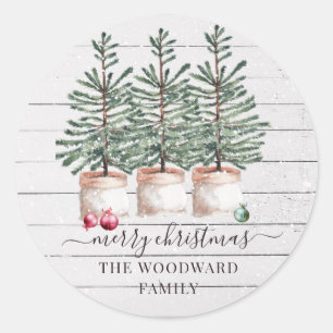 Robuuste kerstbomen Sneeuwfamilienaam Ronde Sticker