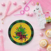 Robuuste kerstman, boom, groene buffelvlecht papieren bordje (Feest)