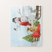 Robuuste kerstscene Snowman, sneeuw, boom Legpuzzel (Verticaal)