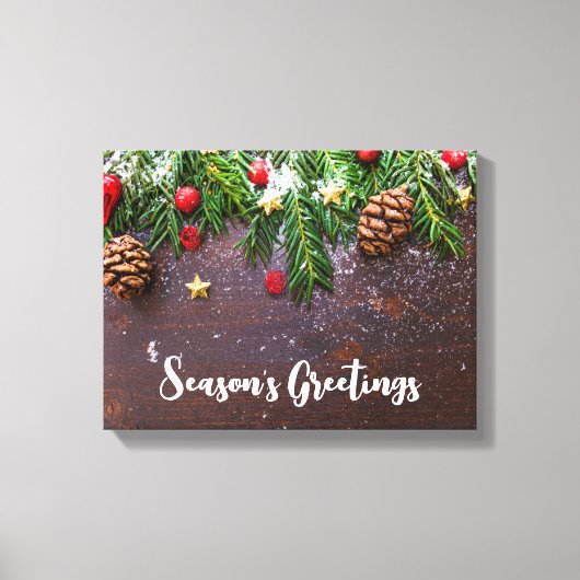Robuuste kersttafel met pine en sneeuw canvas afdruk (Voorkant)