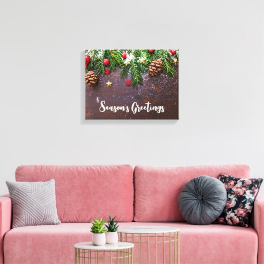 Robuuste kersttafel met pine en sneeuw canvas afdruk (Insitu (Woonkamer))