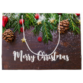 Robuuste kersttafel met pine en sneeuw groot cadeauzakje (Achterkant)