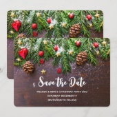 Robuuste kersttafel met pine en sneeuw save the date (Voorkant / Achterkant)