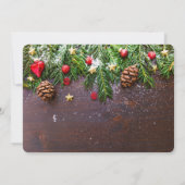 Robuuste kersttafel met pine en sneeuw save the date (Achterkant)