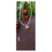 Robuuste kersttafel met pine en sneeuw wijn cadeautas (Achterkant)