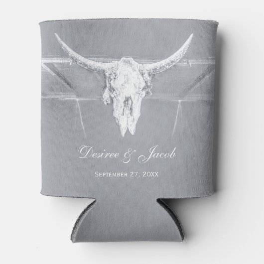 Robuuste lichte grijze witte Westerne Koe schedel Blikjeskoeler (Voorkant)