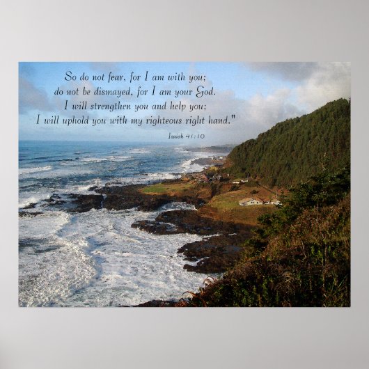 Robuuste Ocean Coast Isaiah 41:10 Afdruk Poster (Voorkant)