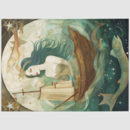 Robuuste primitieve vrouw met ontkoppeling van vis tissuepapier