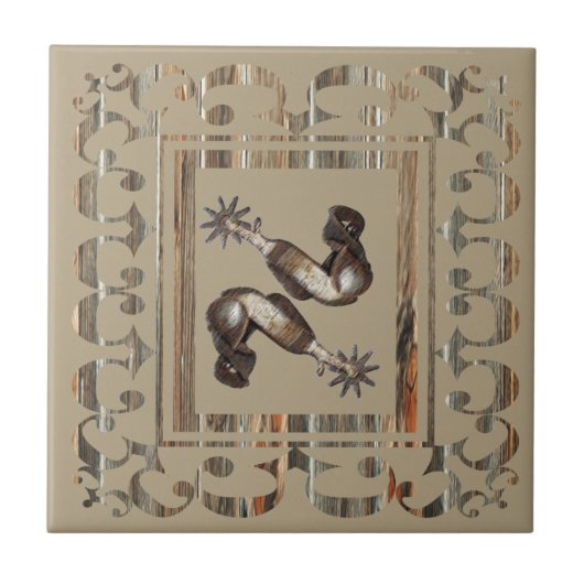 Robuuste Westerne handschoenen met houten rand Tegeltje (Voorkant)
