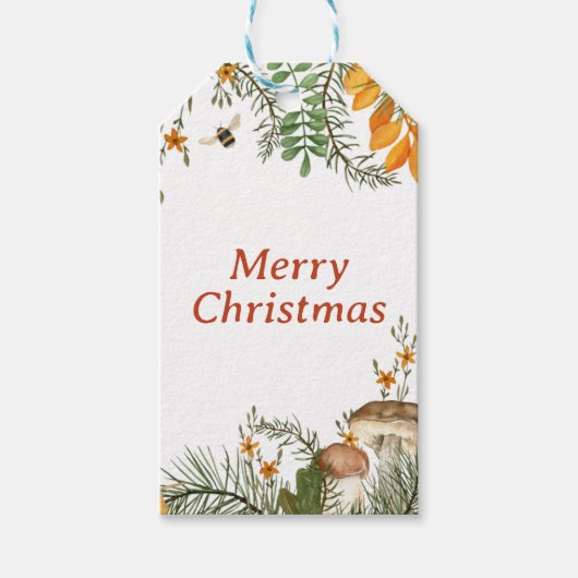 Robuuste winterpaddenstoelen Kerst Cadeaulabel (Voorkant)