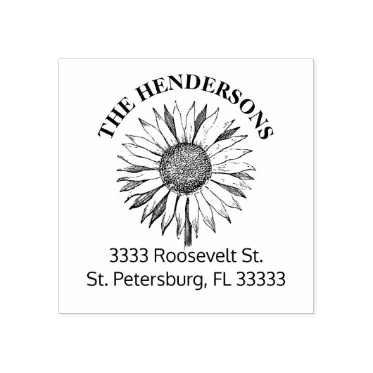 Robuuste zonnebloempnaam 	rubberstempel (Afrduk)