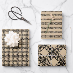 Robuuste zwarte bruine kraftvlecht en -strepen inpakpapier vel