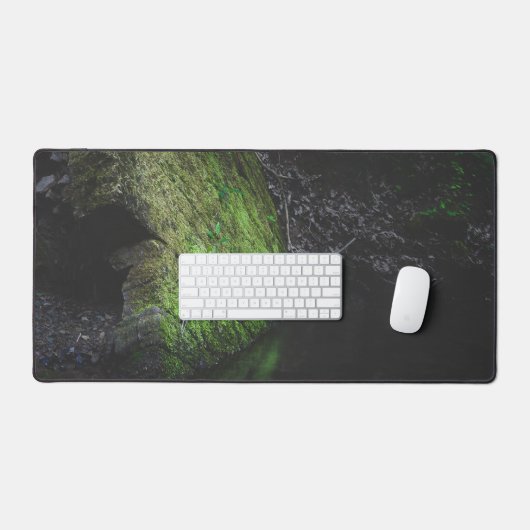 Roche mousse verte avec réflexion dans l'eau (Clavier et souris)