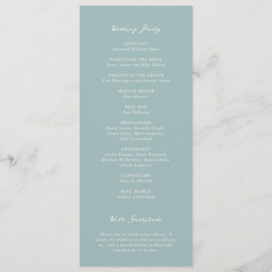 Rochelle Aqua Modern Hedendaags Elegant Bruiloft Programma (Achterkant)