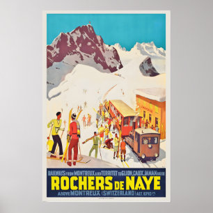 Rochers de Naye Montreux Zwitserland Vintage Ski Poster