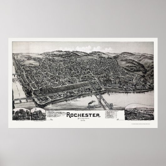 Rochester, PA Panorama Kaart - 1900 Poster (Voorkant)