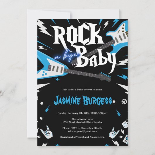 ROCK a Bye Baby shower Invitation, Invitation de g (Devant)