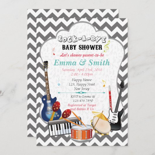 Rock-A-Bye Baby shower Uitnodiging (Voorkant / Achterkant)