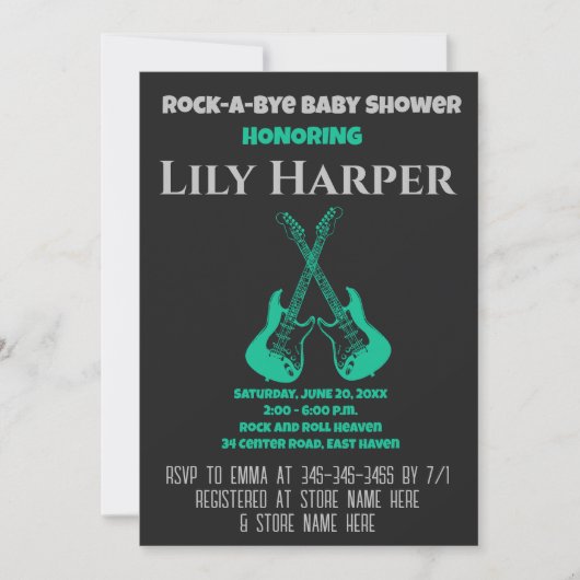 Rock a Bye Guitar Rock Star Baby shower Invitation (Devant)
