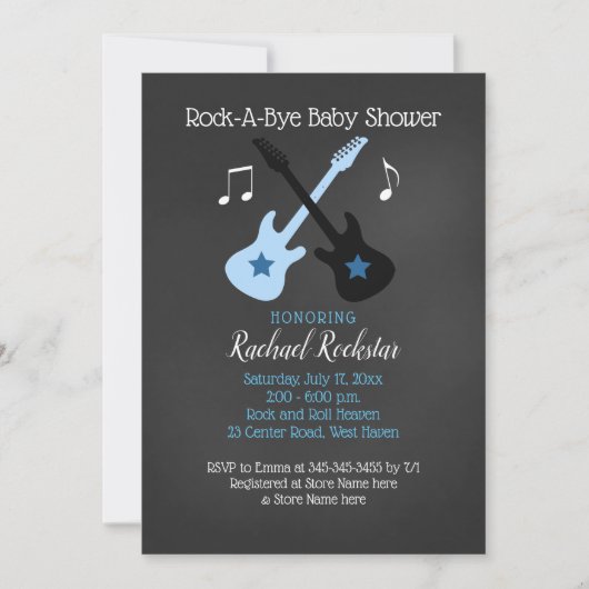 Rock a Bye Guitar Rock Star Baby shower Invitation (Devant)