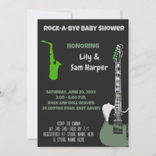 Rock a bye Guitar Rock Star Baby shower Invitation Kaart