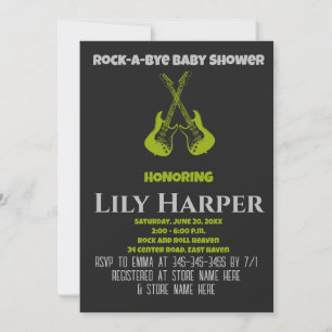 Rock a bye Guitar Rock Star Baby shower Invitation Kaart