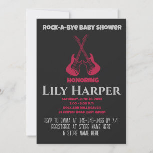 Rock a bye Guitar Rock Star Baby shower Invitation Kaart