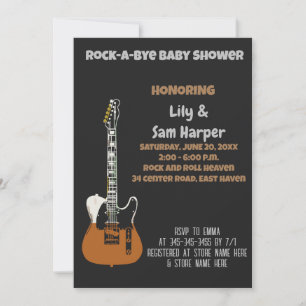 Rock a bye Guitar Rock Star Baby shower Invitation Kaart