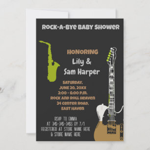 Rock a bye Guitar Rock Star Baby shower Invitation Kaart