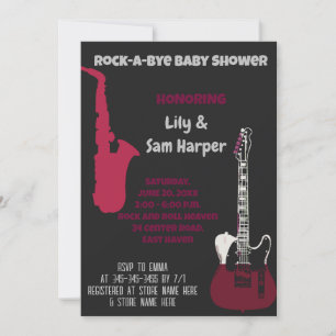 Rock a bye Guitar Rock Star Baby shower Invitation Kaart