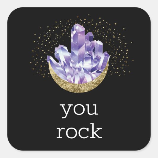 Rock Amethyst Crystals Bedankt Vierkante Sticker (Voorkant)