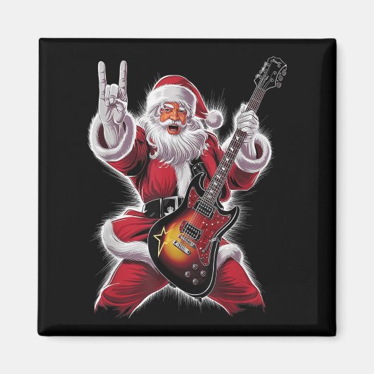 Rock & Roll Christmas Santa Claus Guitar Playe Magneet (Voorkant)