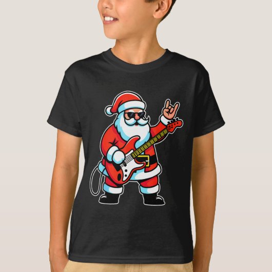 Rock & Roll Christmas Santa Claus Guitar Playe T-shirt (Voorkant)